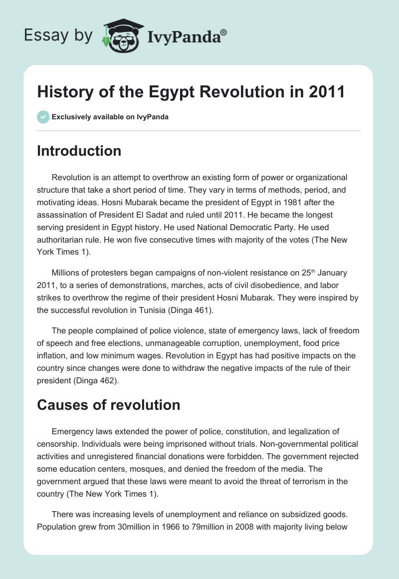 History of the Egypt Revolution in 2011. Page 1