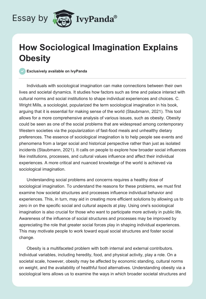 How Sociological Imagination Explains Obesity. Page 1