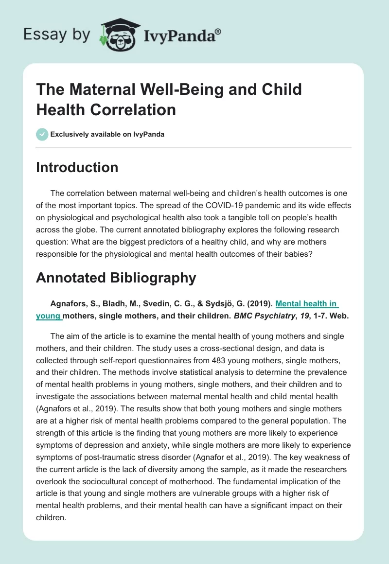 The Maternal Well-Being and Child Health Correlation. Page 1