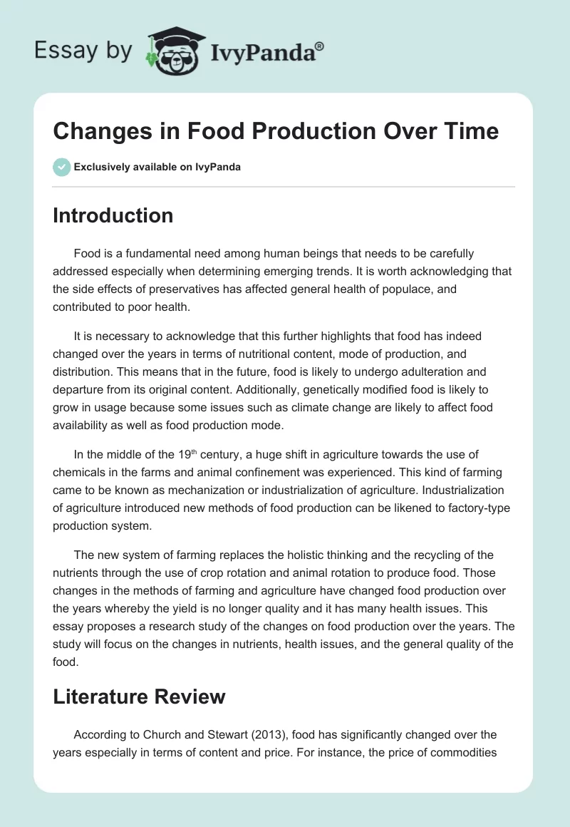 Changes in Food Production Over Time. Page 1