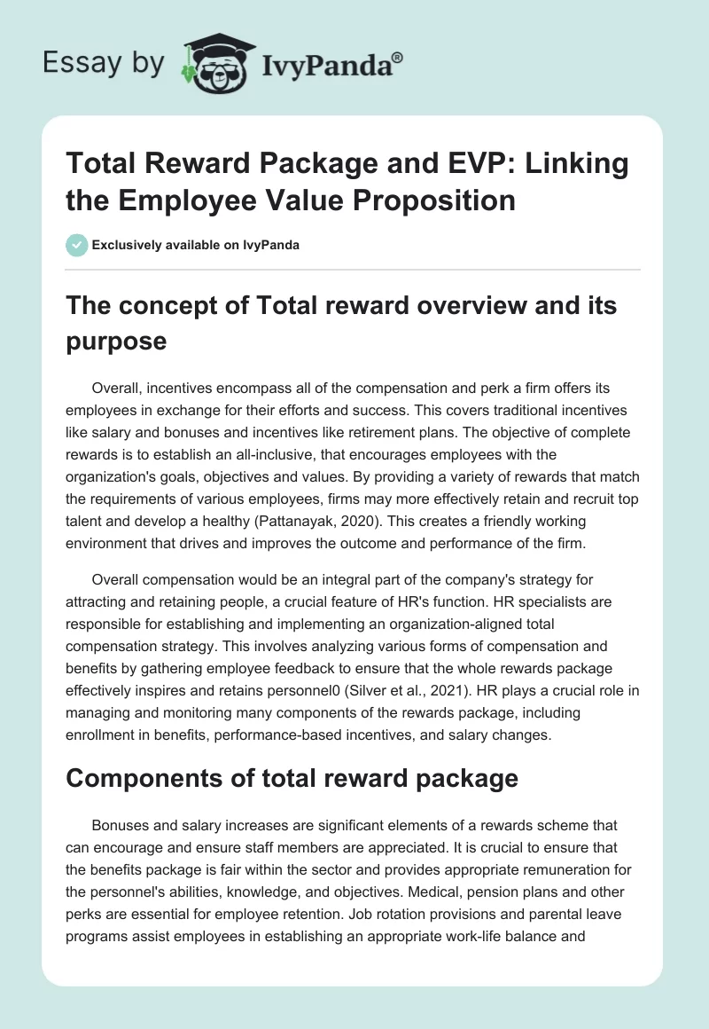 Total Reward Package and EVP: Linking the Employee Value Proposition. Page 1