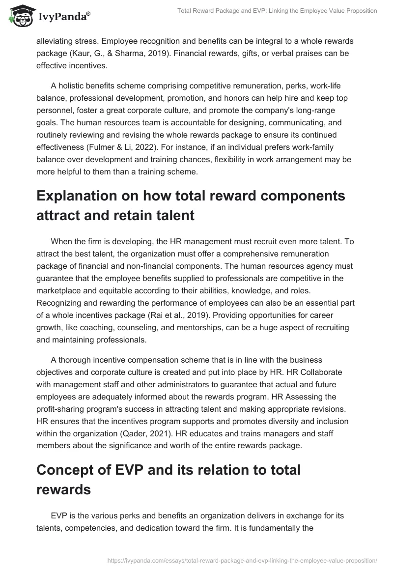 Total Reward Package and EVP: Linking the Employee Value Proposition. Page 2
