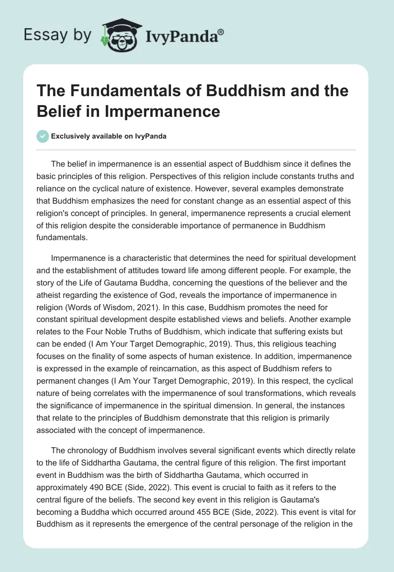 The Fundamentals of Buddhism and the Belief in Impermanence. Page 1