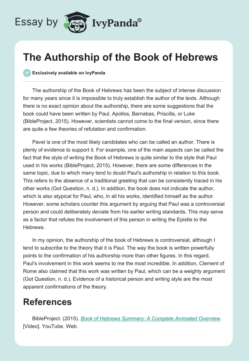 The Authorship of the Book of Hebrews. Page 1