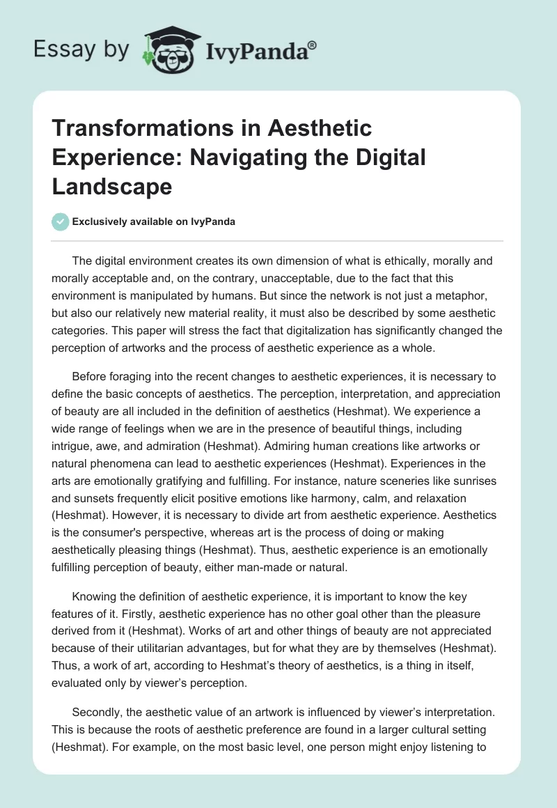 Transformations in Aesthetic Experience: Navigating the Digital Landscape. Page 1