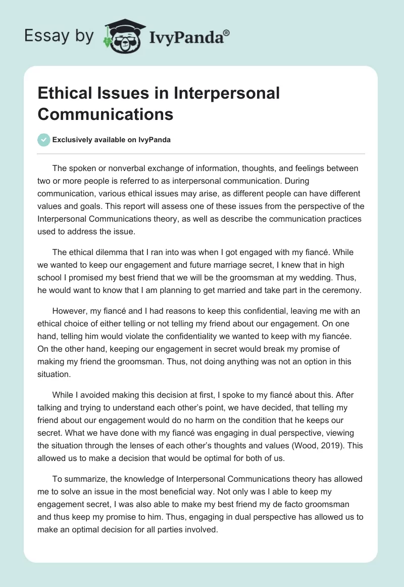 Ethical Issues in Interpersonal Communications. Page 1
