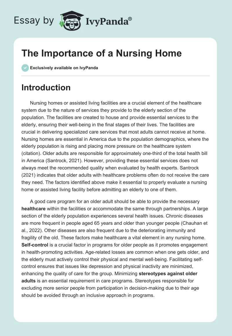 The Importance of a Nursing Home. Page 1
