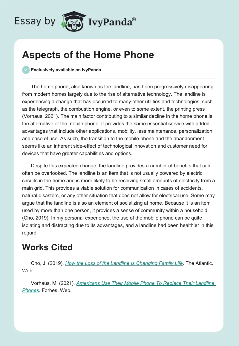 Aspects of the Home Phone. Page 1