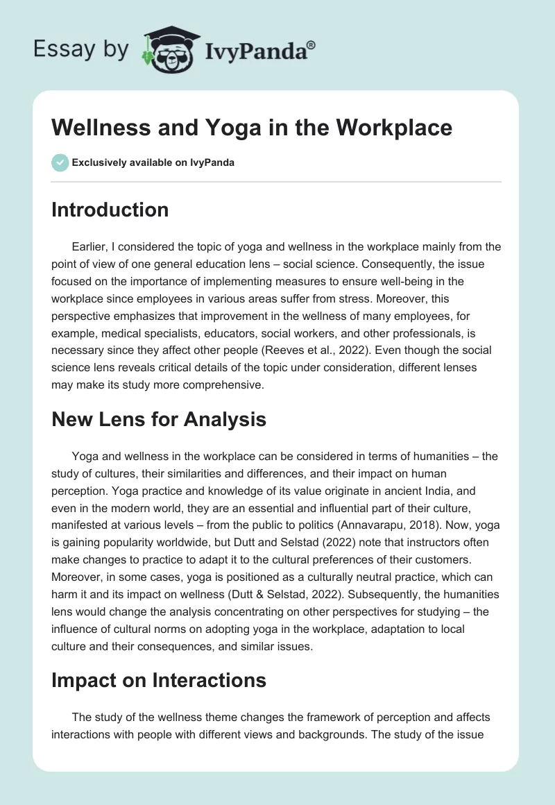 Wellness and Yoga in the Workplace. Page 1