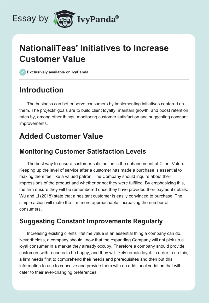 NationaliTeas' Initiatives to Increase Customer Value. Page 1
