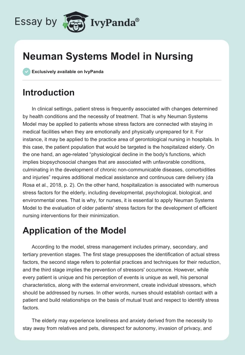 Neuman Systems Model in Nursing. Page 1