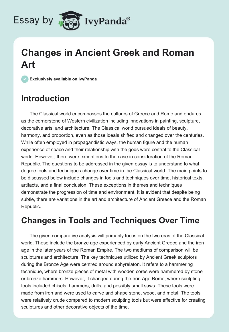 Changes in Ancient Greek and Roman Art. Page 1