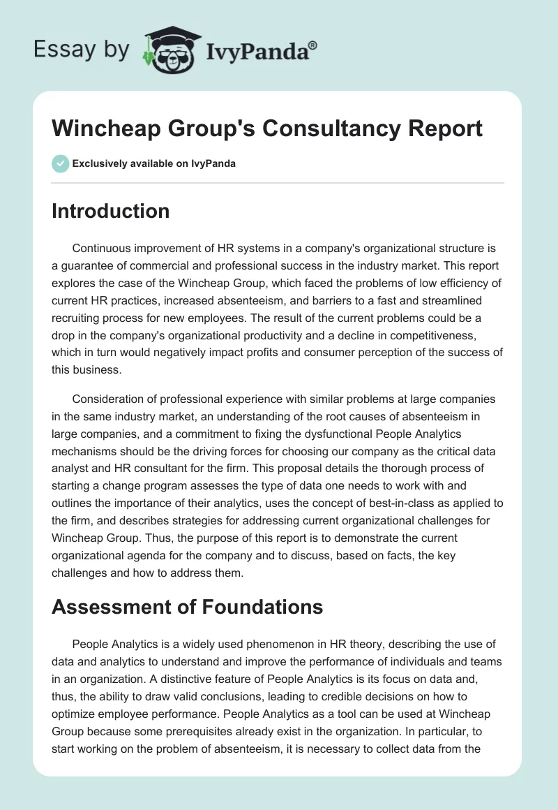 Wincheap Group's Consultancy Report. Page 1