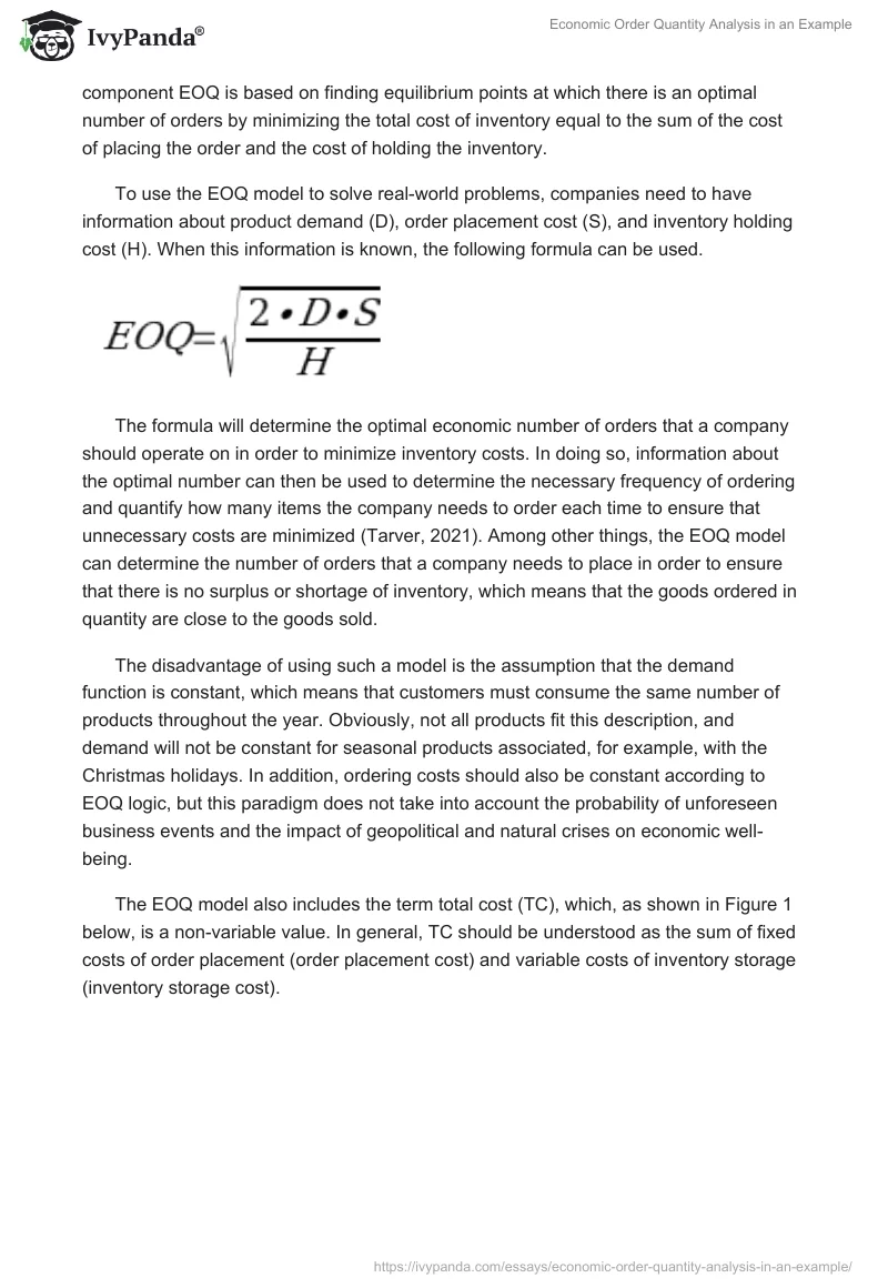Economic Order Quantity Analysis in an Example. Page 2