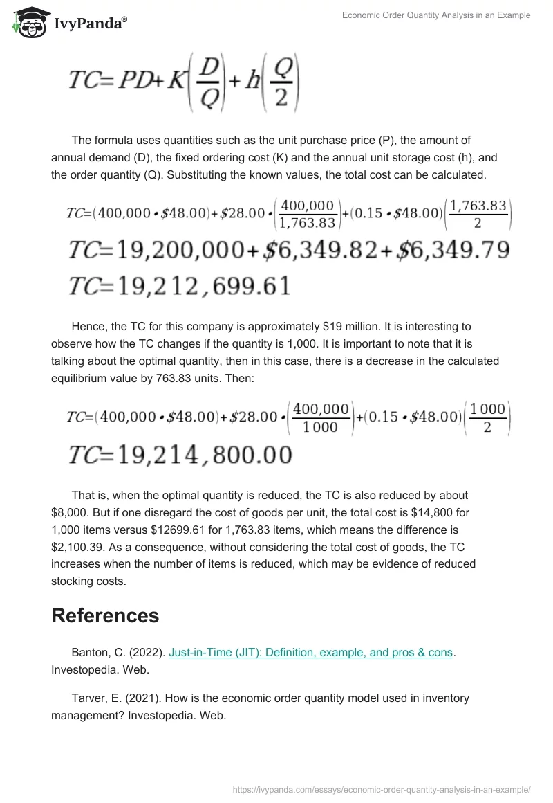 Economic Order Quantity Analysis in an Example. Page 5