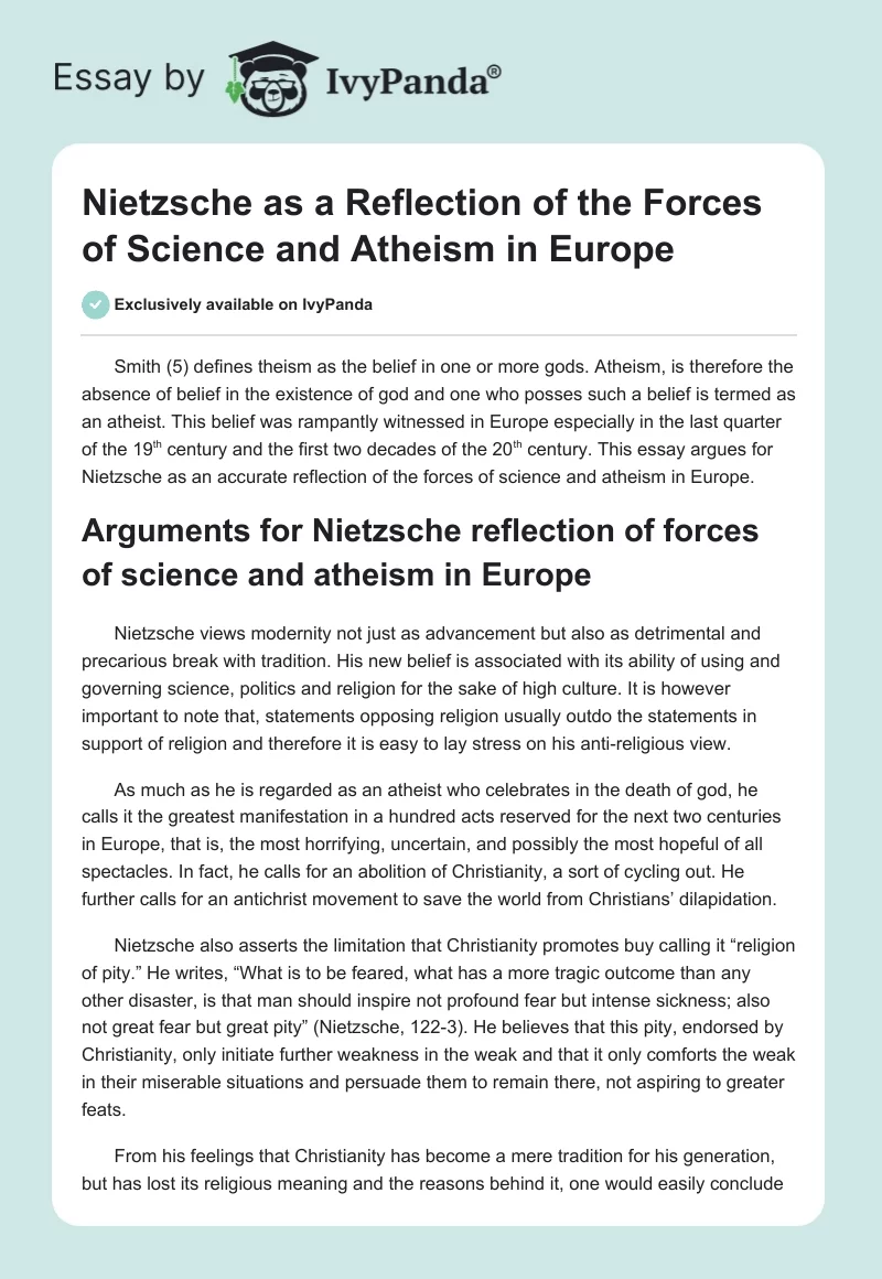 Nietzsche as a Reflection of the Forces of Science and Atheism in Europe. Page 1