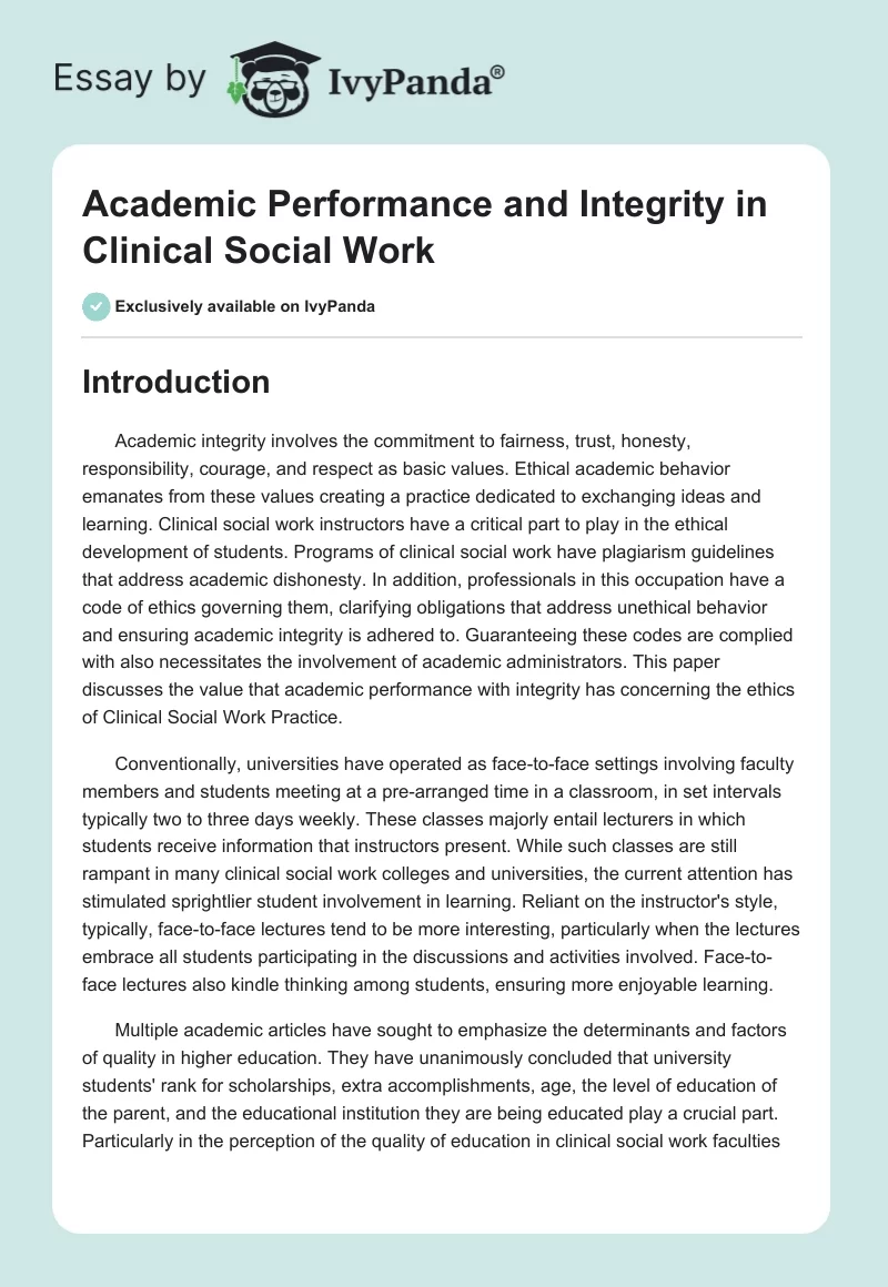 Academic Performance and Integrity in Clinical Social Work. Page 1