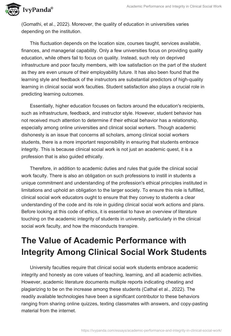 Academic Performance and Integrity in Clinical Social Work. Page 2
