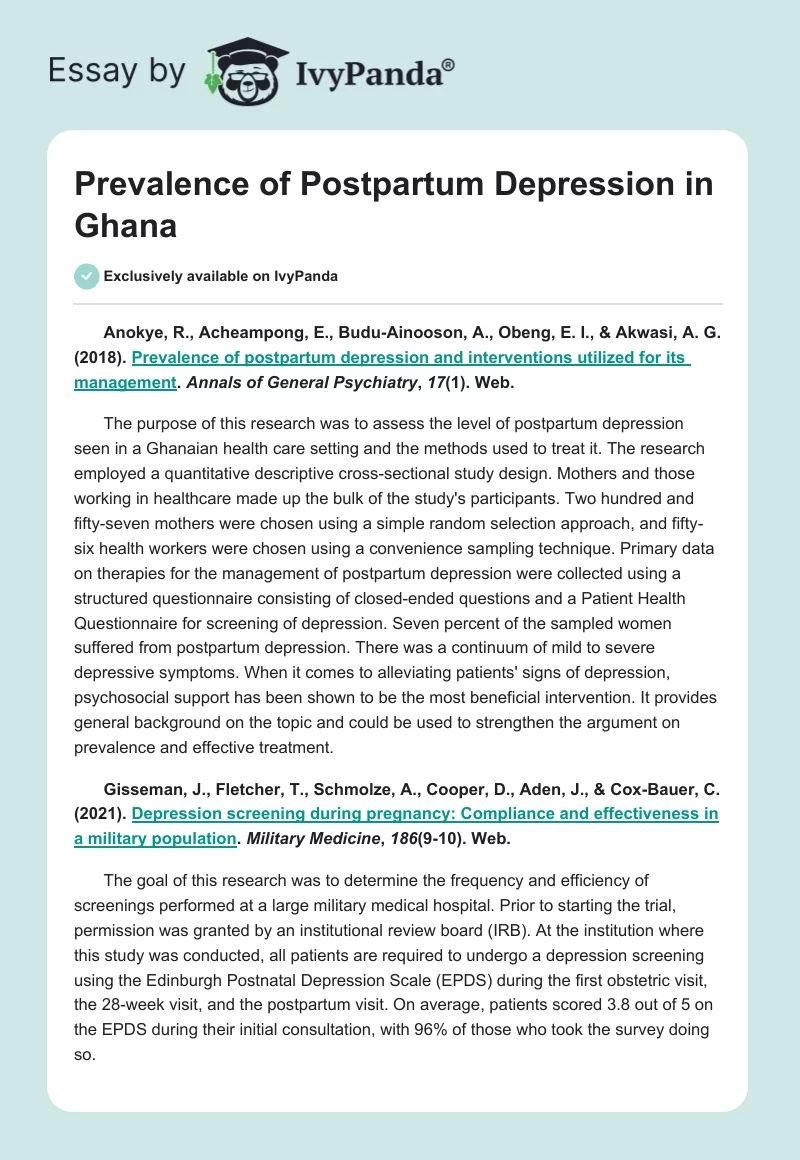 Prevalence of Postpartum Depression in Ghana. Page 1