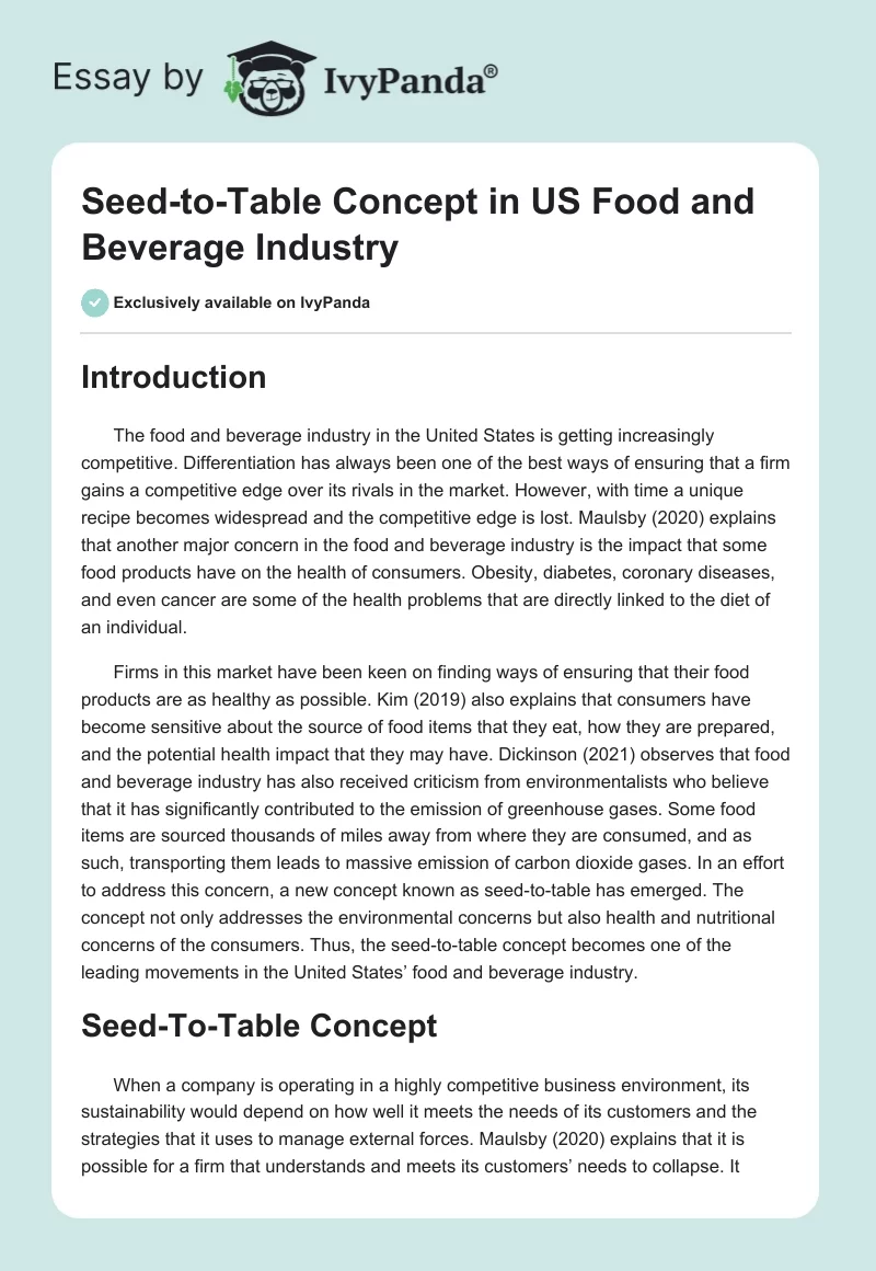 Seed-to-Table Concept in US Food and Beverage Industry. Page 1