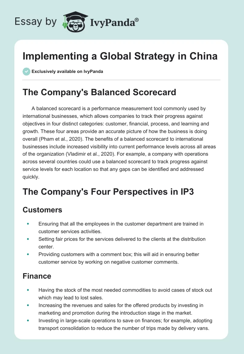 Implementing a Global Strategy in China. Page 1