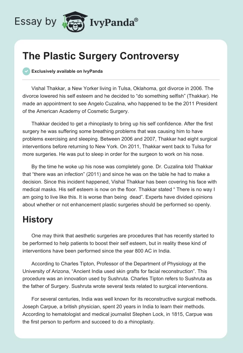 The Plastic Surgery Controversy. Page 1