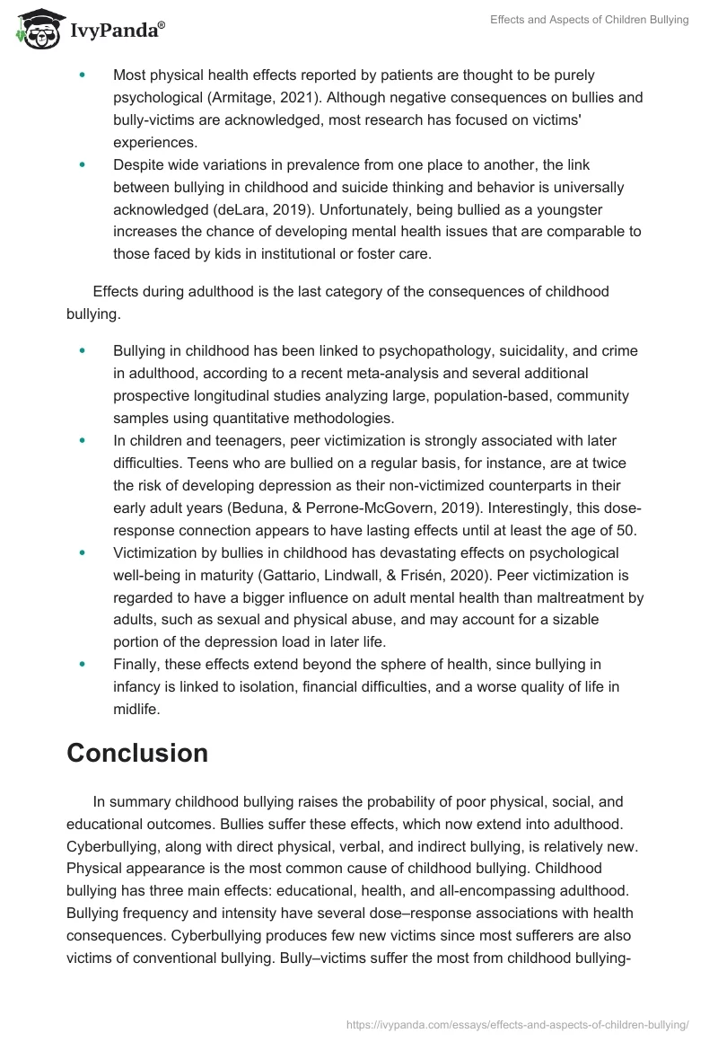Effects and Aspects of Children Bullying. Page 2