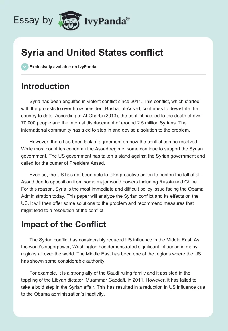 Syria and United States Conflict. Page 1