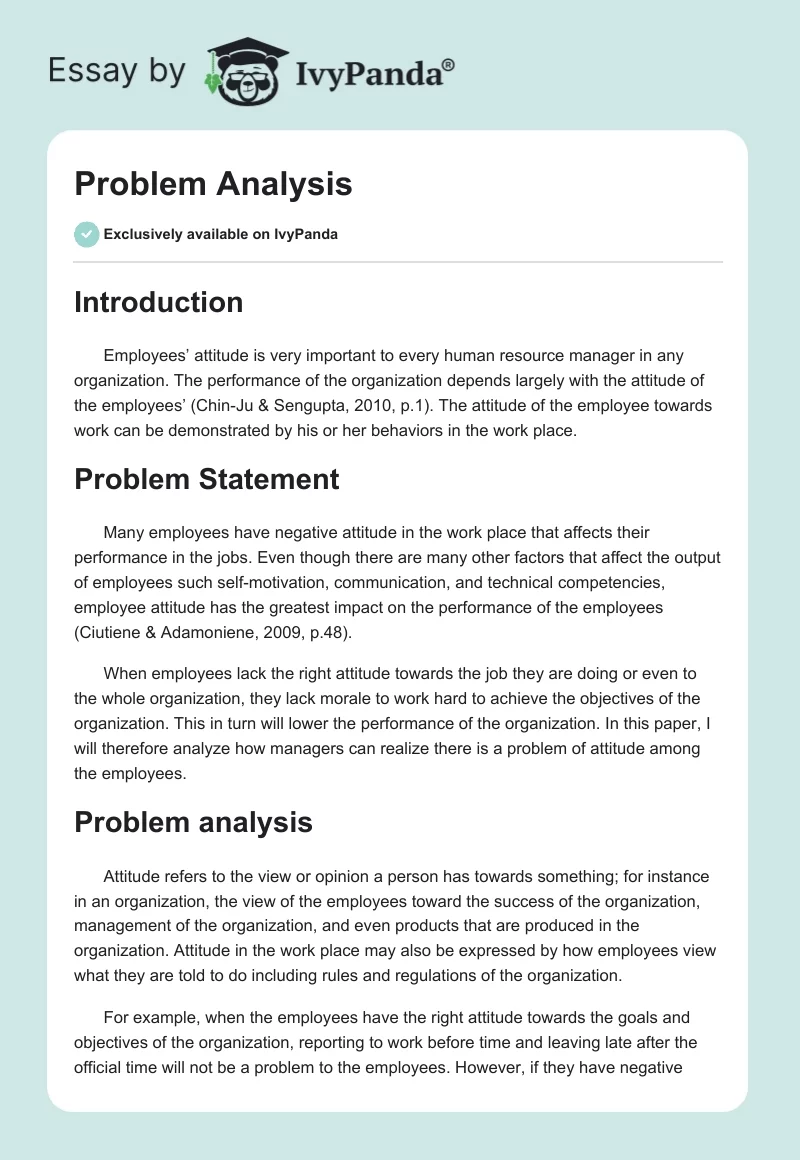 Problem Analysis. Page 1