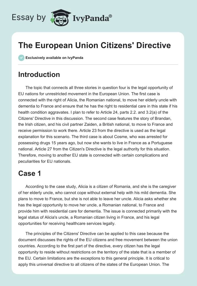 The European Union Citizens' Directive. Page 1