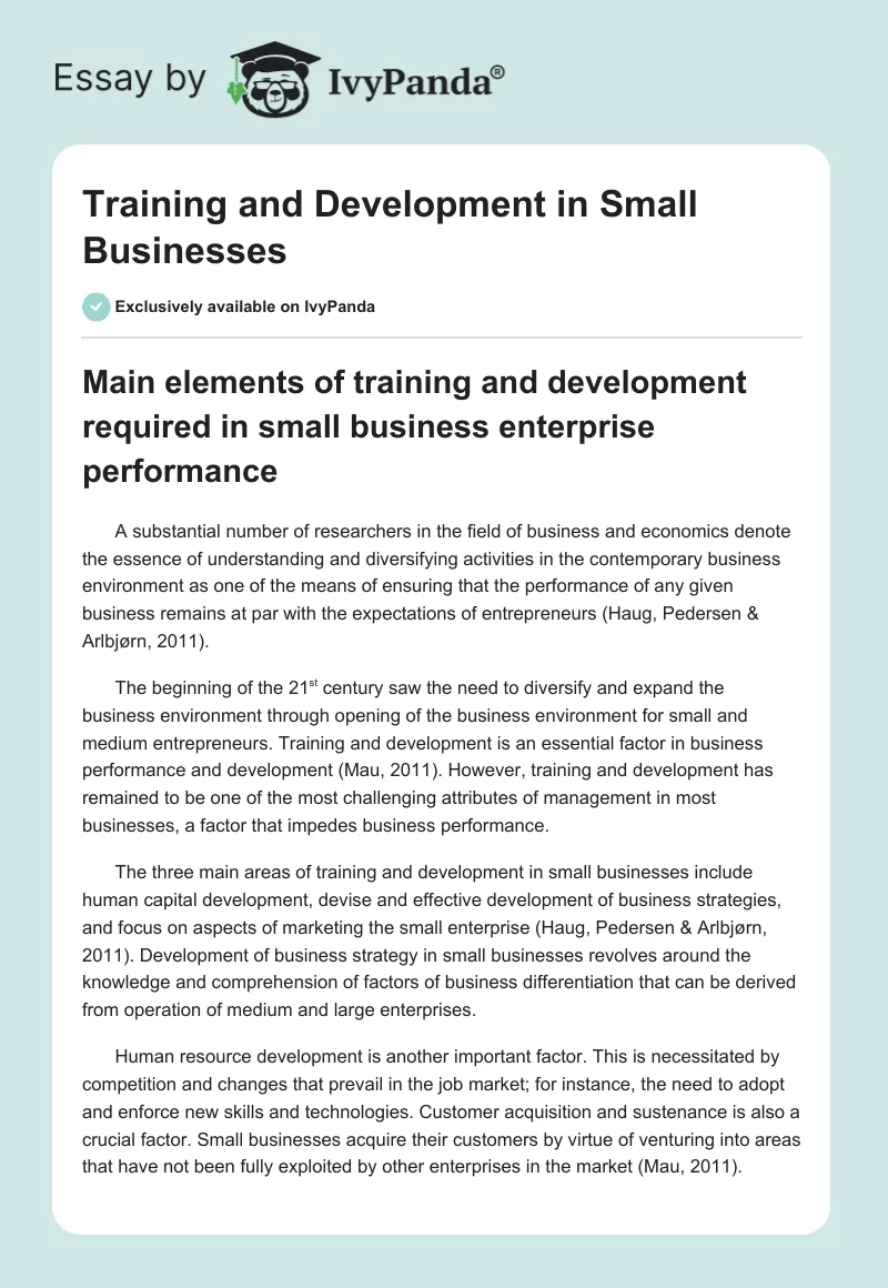 Training and Development in Small Businesses. Page 1