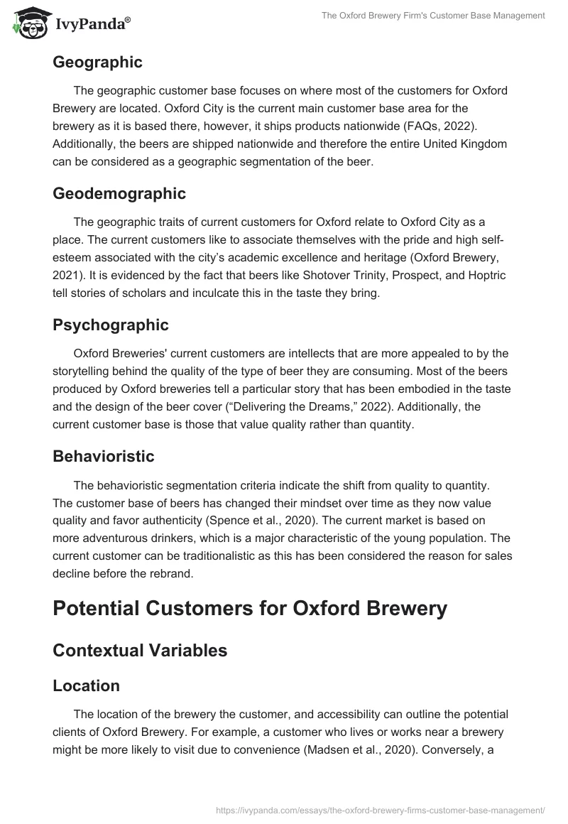 The Oxford Brewery Firm's Customer Base Management. Page 2