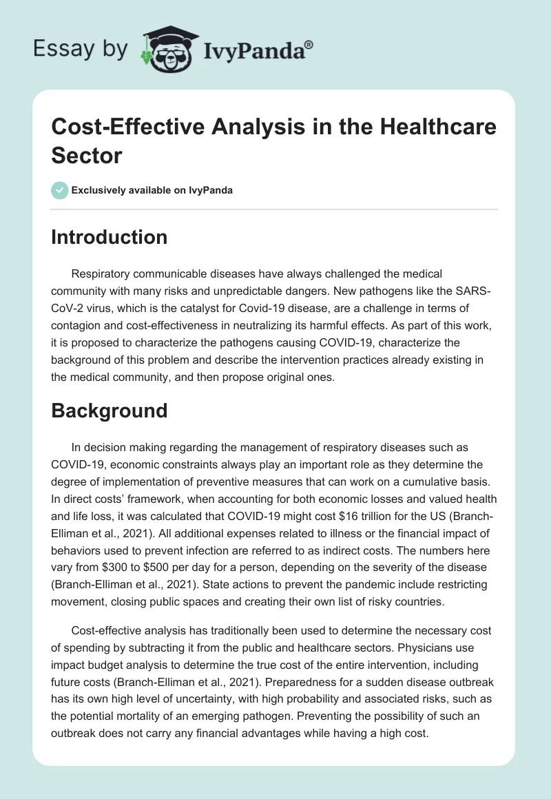 Cost-Effective Analysis in the Healthcare Sector. Page 1