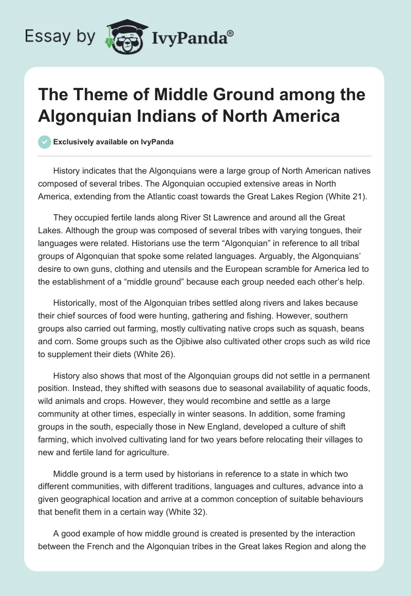 The Theme of Middle Ground among the Algonquian Indians of North America. Page 1