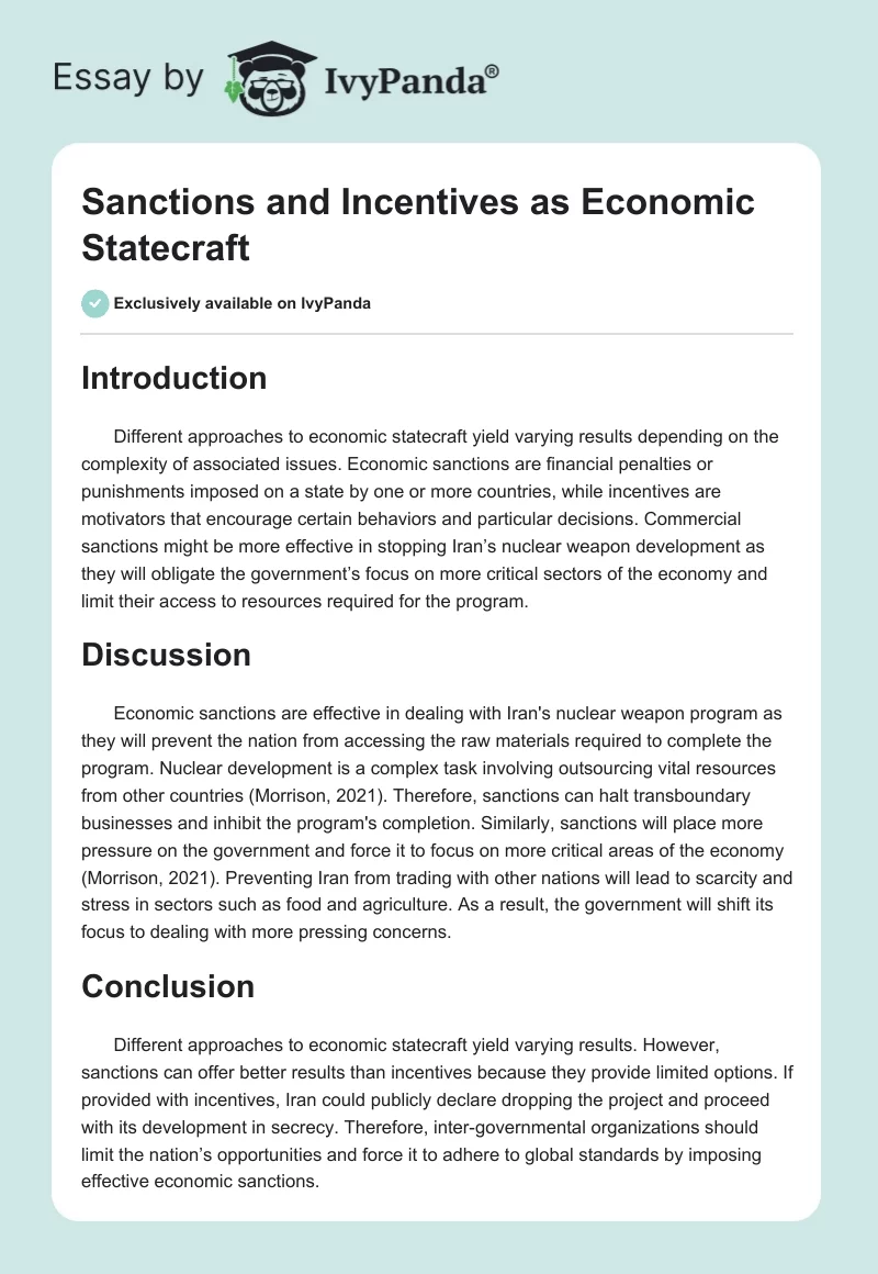 Sanctions and Incentives as Economic Statecraft. Page 1