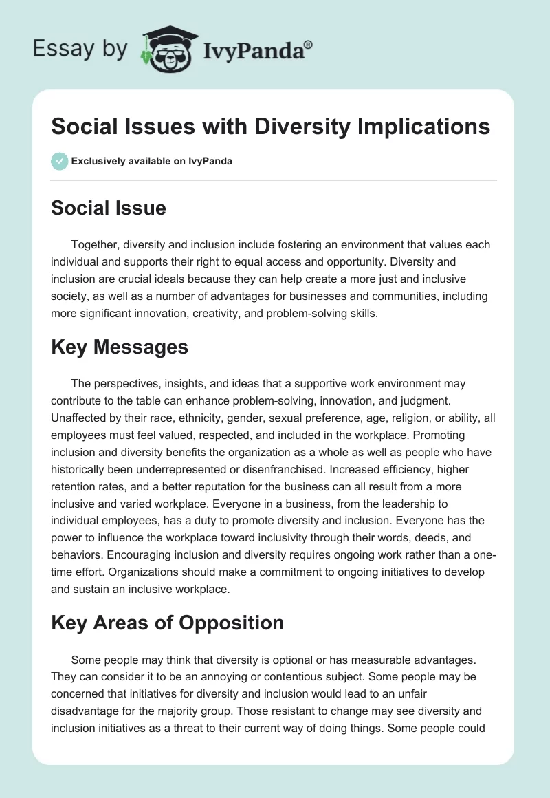 Social Issues with Diversity Implications. Page 1