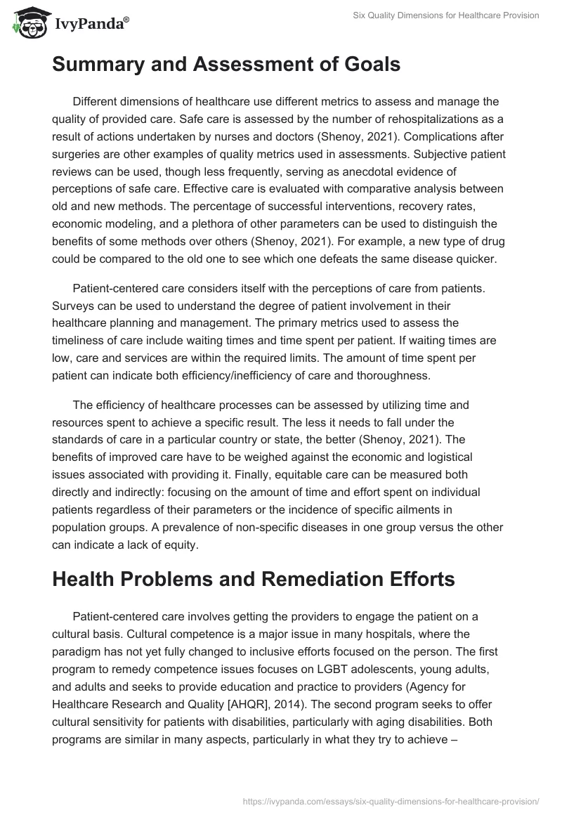 Six Quality Dimensions for Healthcare Provision. Page 2