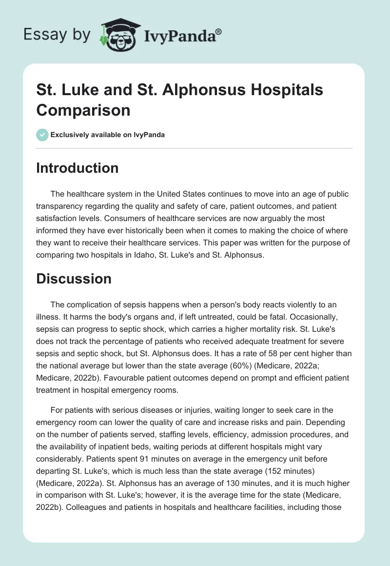 St. Luke and St. Alphonsus Hospitals Comparison. Page 1