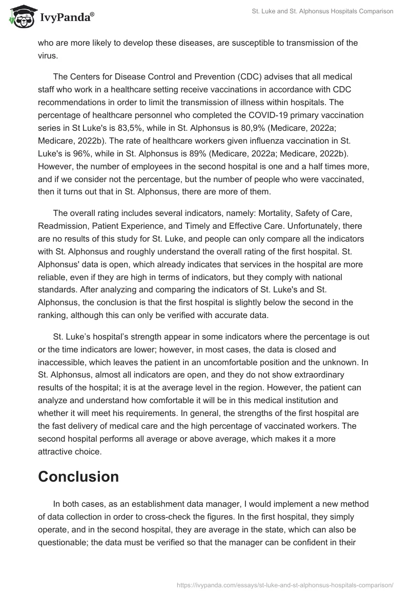 St. Luke and St. Alphonsus Hospitals Comparison. Page 2