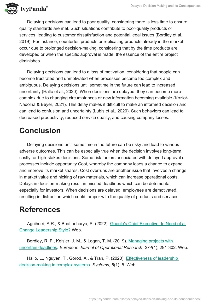 Delayed Decision Making and Its Consequences. Page 2