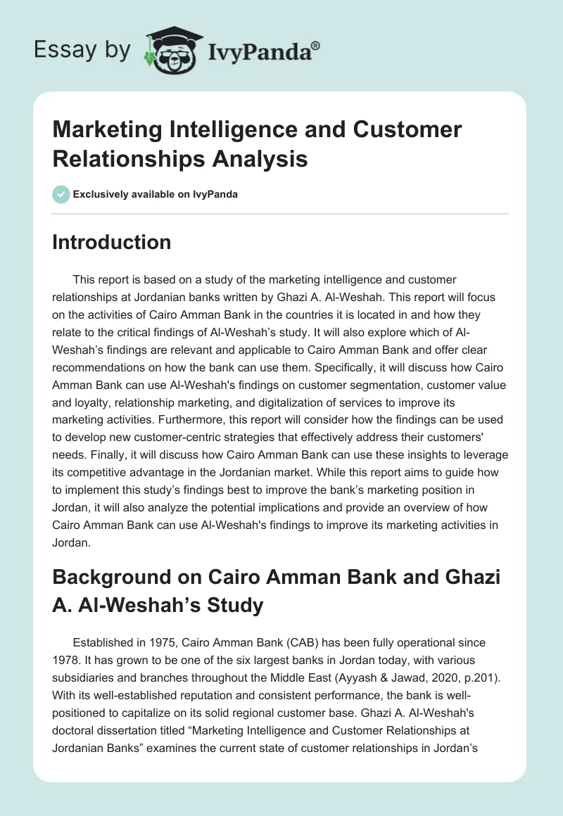 Marketing Intelligence and Customer Relationships Analysis. Page 1