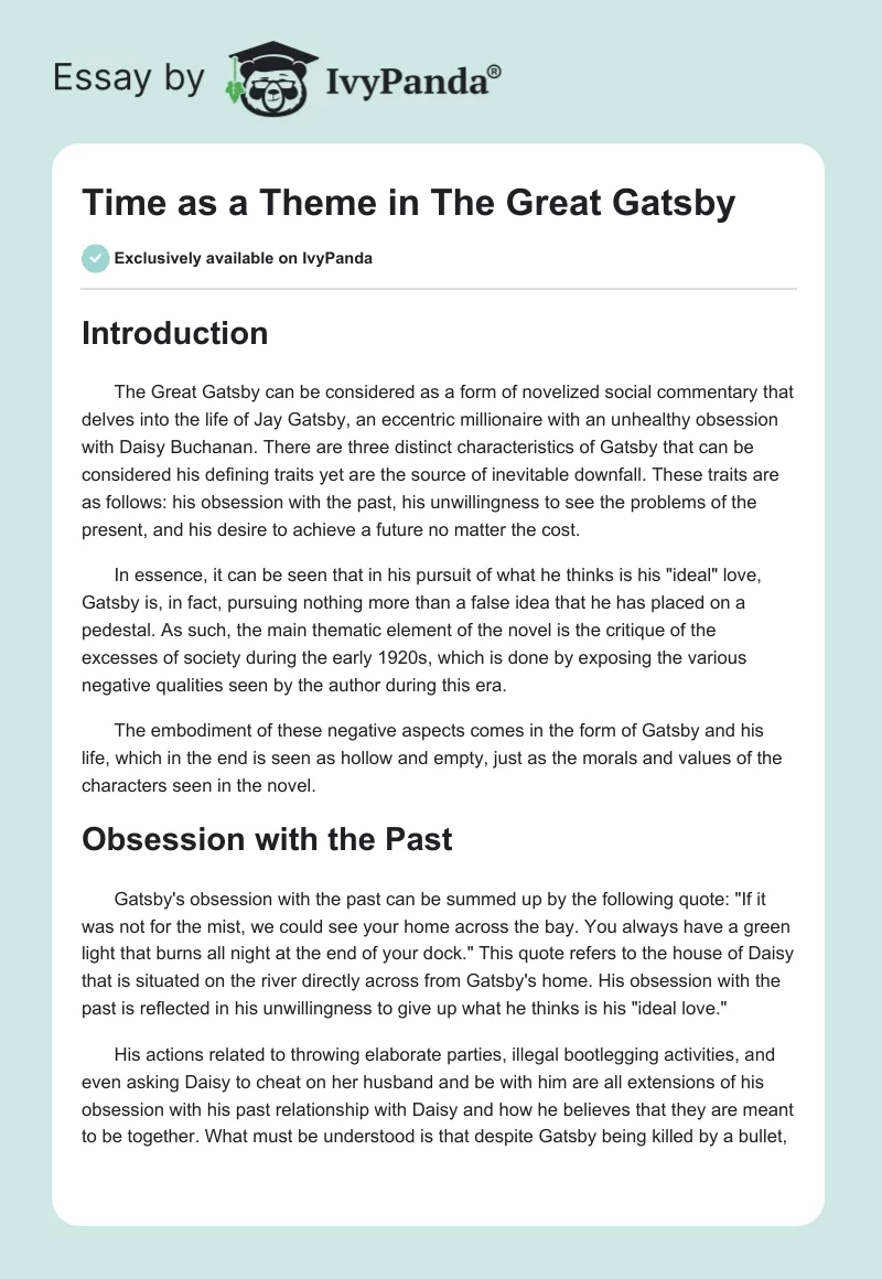 Time as a Theme in The Great Gatsby. Page 1