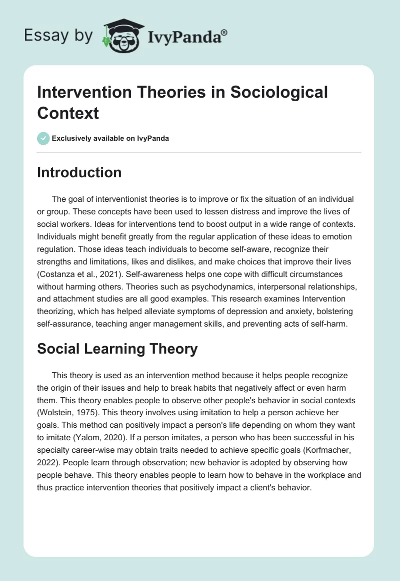 Intervention Theories in Sociological Context. Page 1
