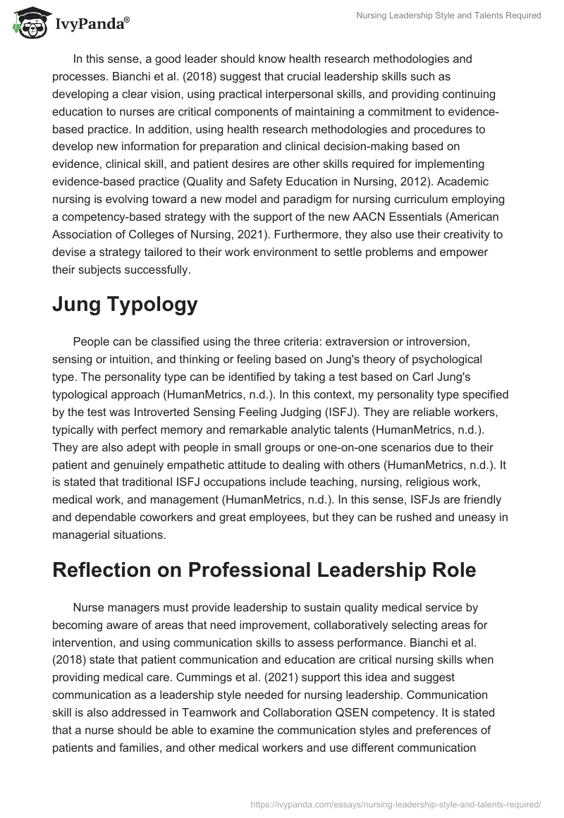 Nursing Leadership Style and Talents Required. Page 2