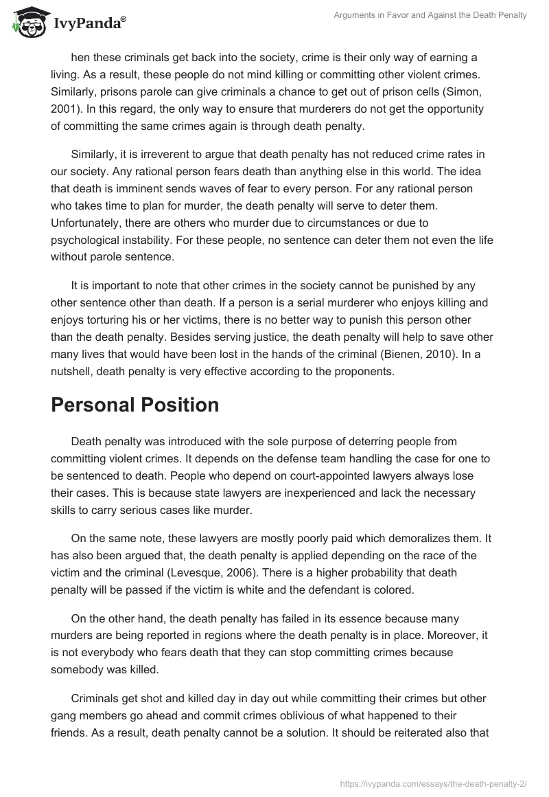 Arguments in Favor and Against the Death Penalty. Page 5
