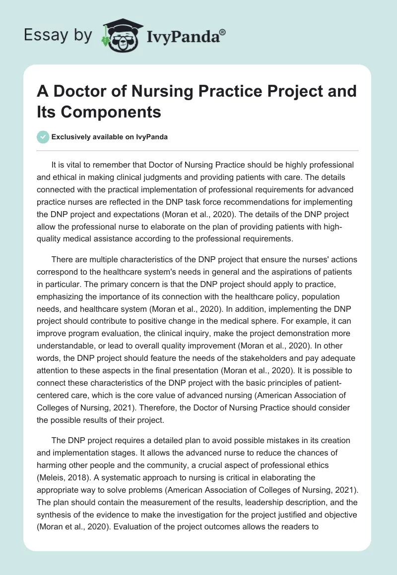 A Doctor of Nursing Practice Project and Its Components. Page 1