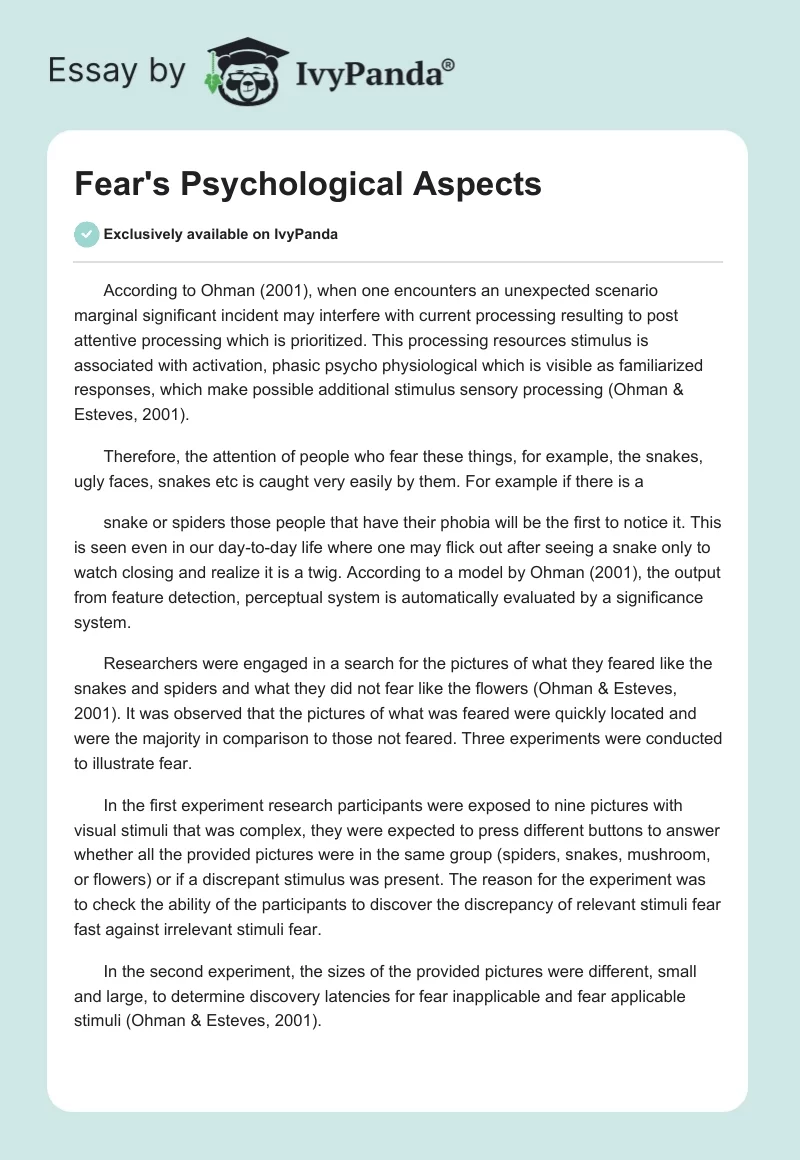 Fear's Psychological Aspects. Page 1