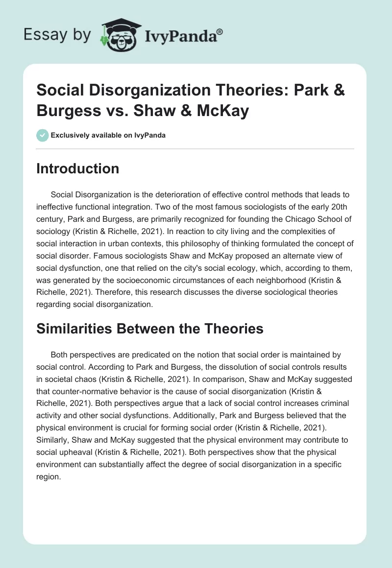 Social Disorganization Theories: Park & Burgess vs. Shaw & McKay. Page 1