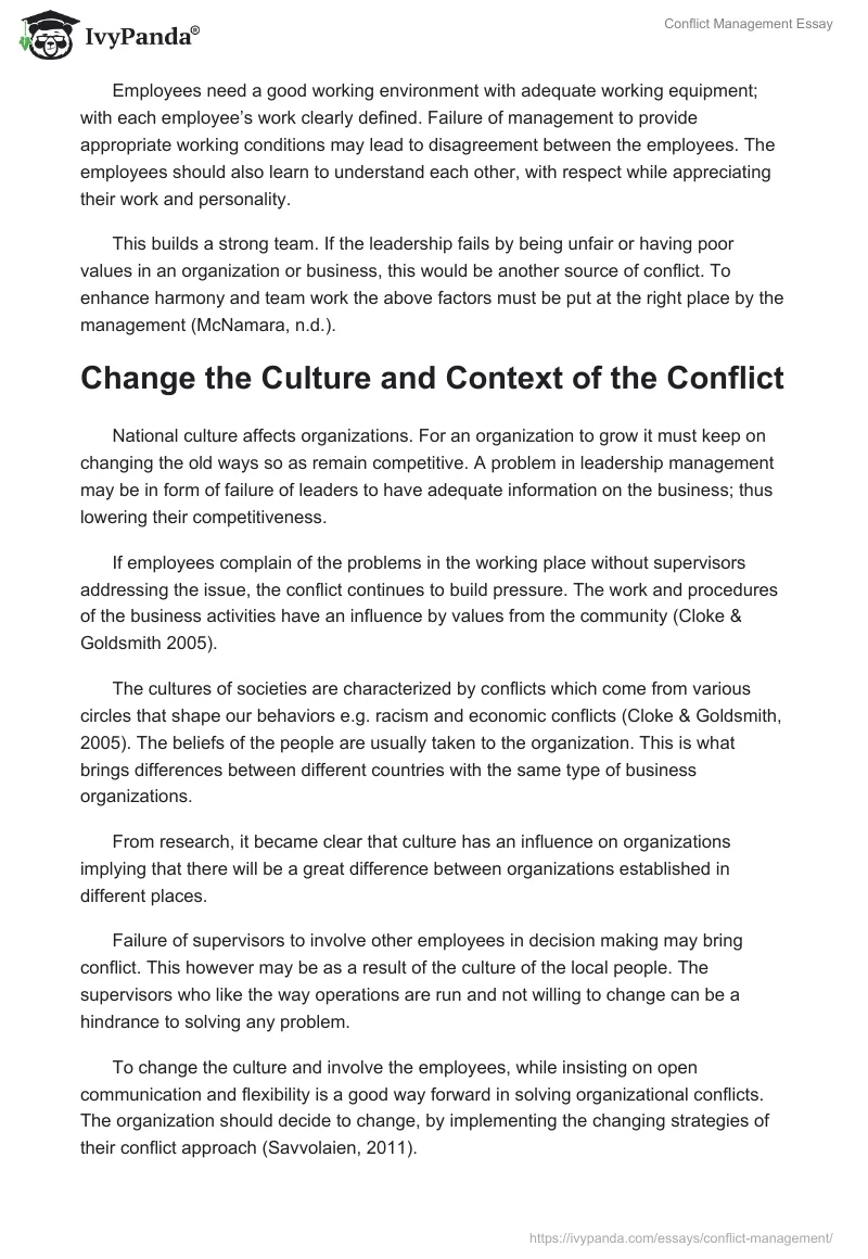 Conflict Management Essay. Page 2