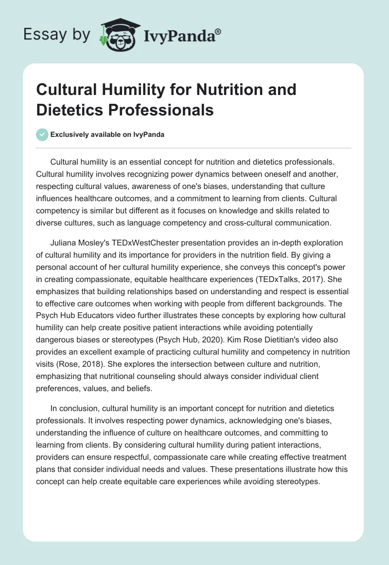 Cultural Humility for Nutrition and Dietetics Professionals. Page 1